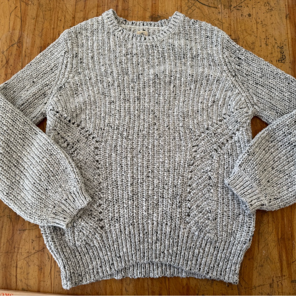 ONeill Chunky Sweater Womens L Gray Cotton Blend Knit Crewneck Long Sleeve